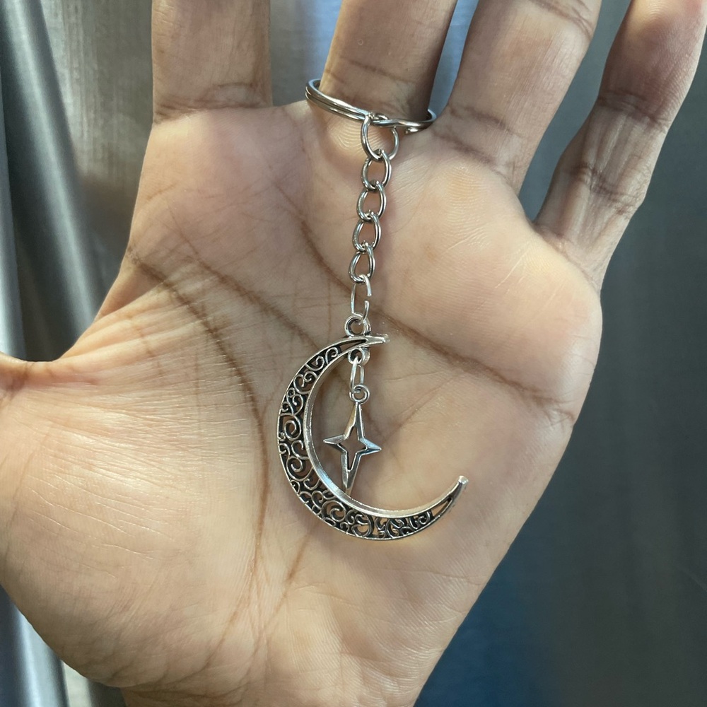 Handmade Y2K Punk Silver Half Moon Stars  goddess  keychain